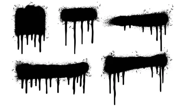 Σύνολο Γκράφιτι Σπρέι Ζωγραφισμένες Γραμμές Και Σταγόνες Μαύρο Μελάνι Πιτσιλίσματα — Διανυσματικό Αρχείο