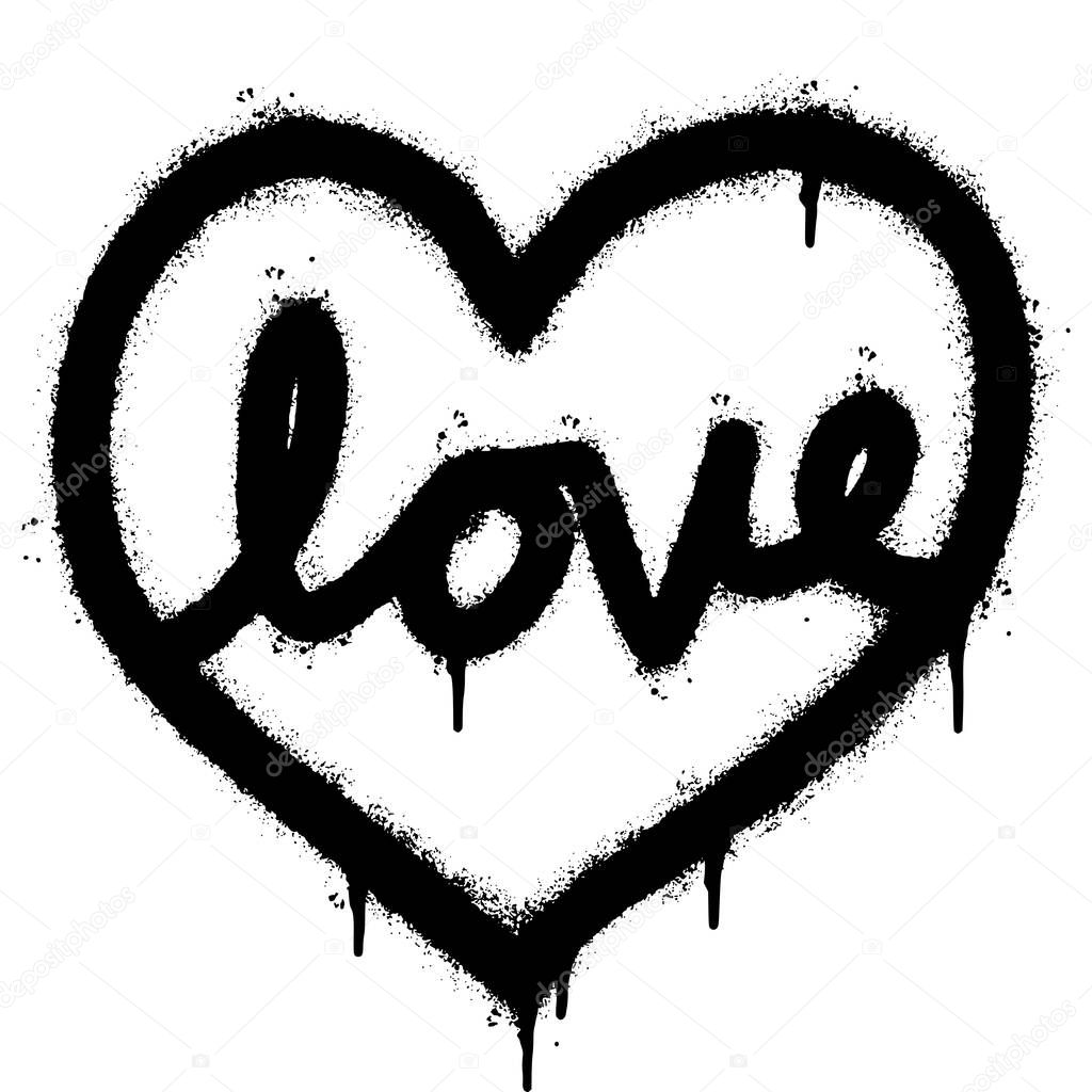 Spray Painted Graffiti heart icon Word Sprayed isolated with a white background. graffiti font love icon with over spray in black over white. Vector illustration.
