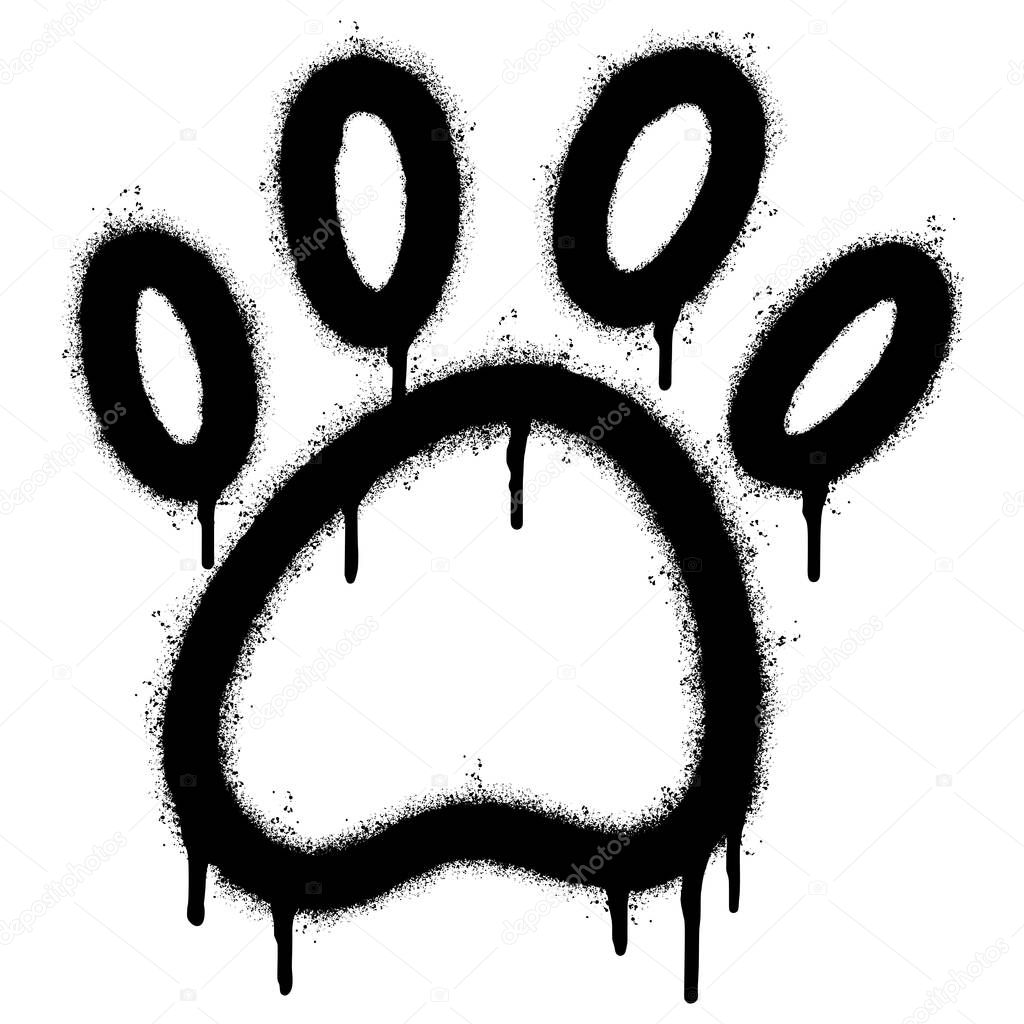 Spray Painted Graffiti Paw Print icon Sprayed isolated with a white background. graffiti paw icon with over spray in black over white. Vector illustration.
