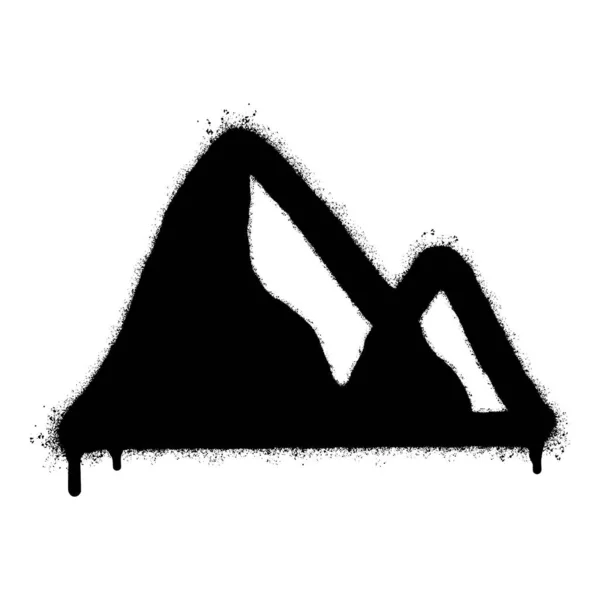 スプレー塗装されたグラフィティ山のアイコンは白い背景で隔離されました 白い上に黒いスプレーが付いているグラフィティ火山 ベクトルイラスト — ストックベクタ