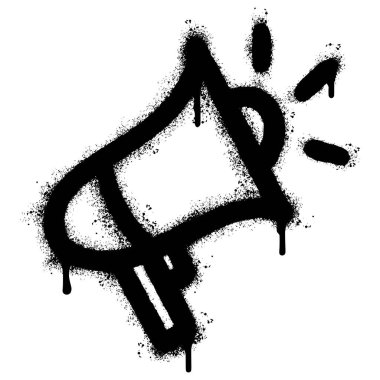 Sprey boyalı Grafiti megafon ikonu, beyaz arkaplan ile izole edilmiş. Grafiti megafonu, üzerine siyah ve beyaz püskürtülmüş. Vektör illüstrasyonu.