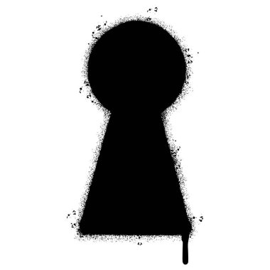 Sprey boyalı Graffiti Anahtar Deliği ana hatları simgesi beyaz arkaplan ile izole edilmiş. Grafiti anahtar deliği sembolü. Üzerinde siyah üzerine beyaz sprey var. Vektör illüstrasyonu.