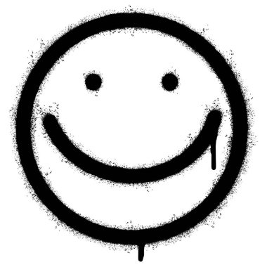 Beyaz arka planda izole edilmiş Sprey Boyalı Graffiti gülen yüz ifadesi. vektör illüstrasyonu.