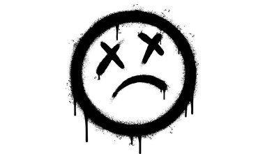 Sprey boyalı Grafiti korkunç surat ifadeleri beyaz arka planda izole edilmiş. vektör illüstrasyonu.