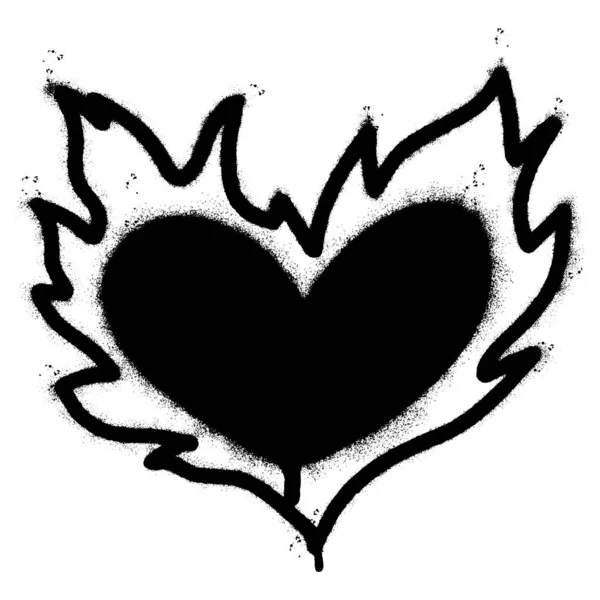 Распыление Окрашенные Граффити Сердце Пламя Значок Распыляется Изолированы Белым Фоном — стоковый вектор