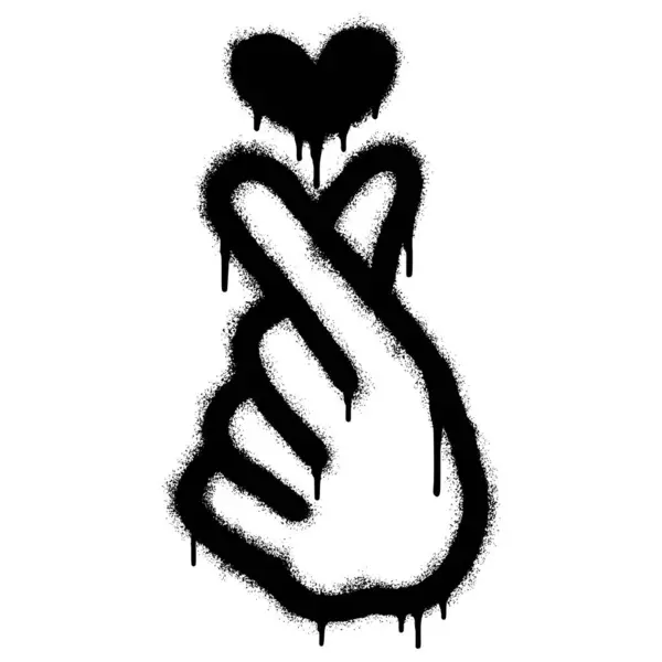 喷涂涂鸦韩国心脏征象喷涂孤立与白色背景 涂鸦手指爱的象征与过度喷在黑色与白色 矢量说明 — 图库矢量图片