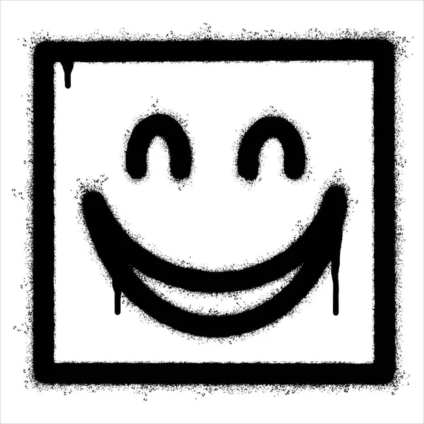 Σπρέι Ζωγραφισμένο Γκράφιτι Χαμογελαστό Πρόσωπο Emoticon Απομονώνονται Λευκό Φόντο Εικονογράφηση — Διανυσματικό Αρχείο