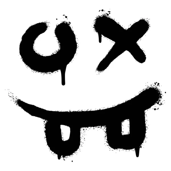 Spray Pintado Graffiti Assustador Emoticon Rosto Doente Isolado Fundo Branco — Vetor de Stock