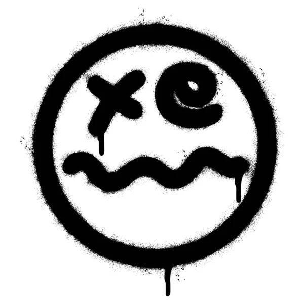 Spray Pintado Graffiti Assustador Emoticon Rosto Doente Isolado Fundo Branco — Vetor de Stock