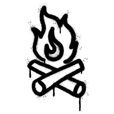 Sprey boyalı Grafiti kamp ateşi ikonu beyaz bir arka plan ile izole edilmiş. Grafiti ateş ikonu, beyaz üzerine siyah püskürtme ile..