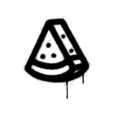 Sprey boyalı karpuz meyvesi dilimi beyaz bir arka planla izole edilmiş. Grafiti karpuz simgesi üzerine siyah üzerine beyaz püskürtme.