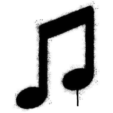 Sprey boyalı graffiti eğimli sekizinci notayı ışınla izole edilmiş beyaz bir arka plan. Grafiti Not müzik simgesi üzerine siyah üzerine beyaz sprey.
