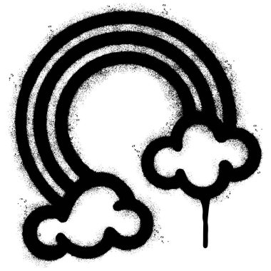 Sprey boyalı Graffiti gökkuşağı ikonu, beyaz arkaplan ile izole edilmiş. Grafiti gökkuşağı üzerine beyaz üzerine siyah püskürtülmüş.