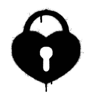 Sprey boyalı Grafiti asma kilit ikonu beyaz bir arka plan ile izole edilmiş. Grafiti asma kilit, beyazın üzerine siyah boya sıkılmış..
