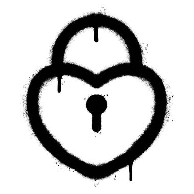 Sprey boyalı Grafiti asma kilit ikonu beyaz bir arka plan ile izole edilmiş. Grafiti asma kilit, beyazın üzerine siyah boya sıkılmış..