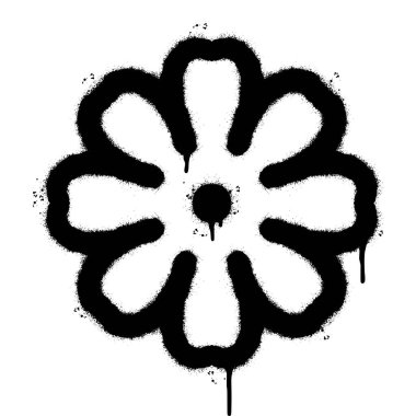 Sprey boyalı Graffiti çiçek ikonu. Beyaz arkaplan ile izole edilmiş. Grafiti çiçek sembolü, beyazın üzerine siyah püskürtülmüş..