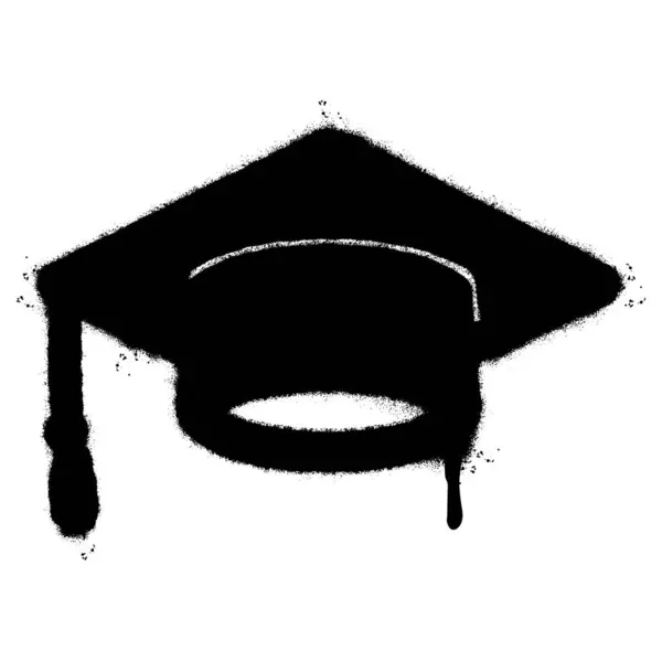 喷漆涂鸦毕业帽图标喷漆分离与白色背景 — 图库矢量图片