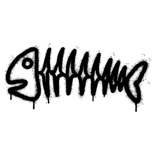 Распыление Окрашенных Граффити Рыбная Кость Иконка Распыляется Изолирован Белым Фоном — стоковый вектор