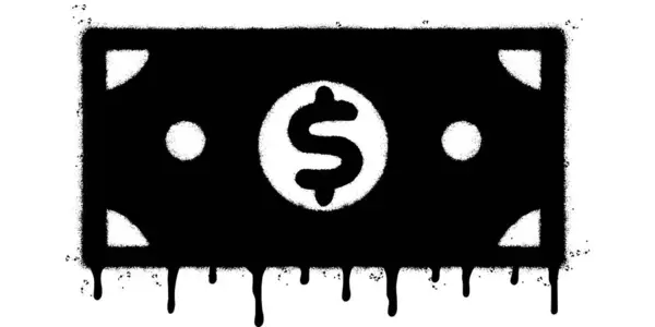 スプレー塗装グラフィティドル紙幣 白い背景で隔離されたスプレー 白の上に黒でスプレーの上にグラフィティキャッシュアイコン — ストックベクタ