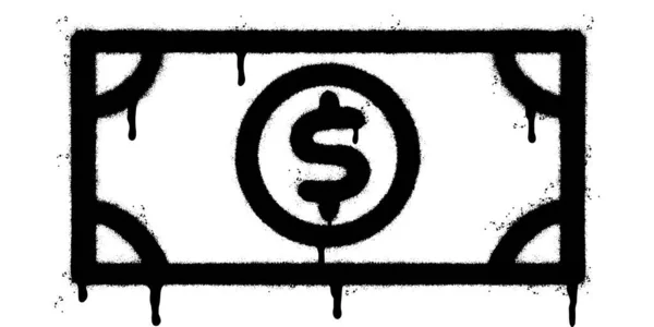 スプレー塗装グラフィティドル紙幣 白い背景で隔離されたスプレー 白の上に黒でスプレーの上にグラフィティキャッシュアイコン — ストックベクタ