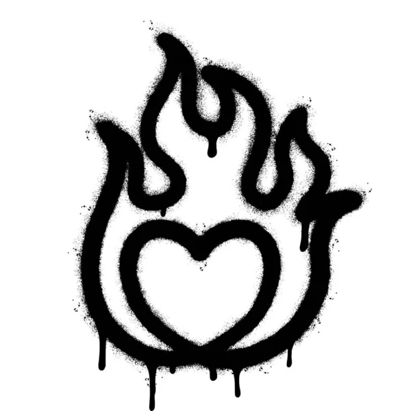 Распыление Окрашенные Граффити Сердце Пламя Значок Распыляется Изолированы Белым Фоном — стоковый вектор