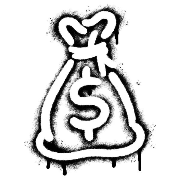 Распыление Окрашенные Граффити Деньги Мешок Значок Распыляется Изолированы Белым Фоном — стоковый вектор