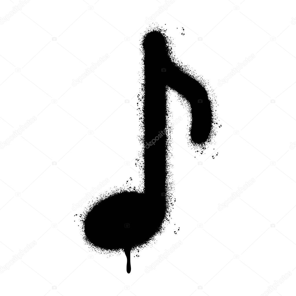 Spray Painted Graffiti eighth note Sprayed isolated with a white background. graffiti Note music icon with over spray in black over white.