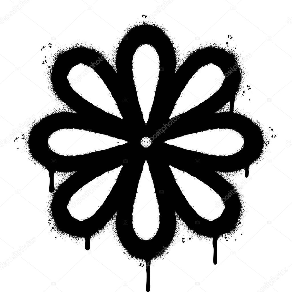 Spray Painted Graffiti flower icon Sprayed isolated with a white background. graffiti flower symbol with over spray in black over white.