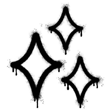 Sprey boyalı Graffiti yıldızları beyaz arkaplan ile izole edilmiş parlayan ikon. Grafiti beyaz üzerine siyah püskürtülmüş..
