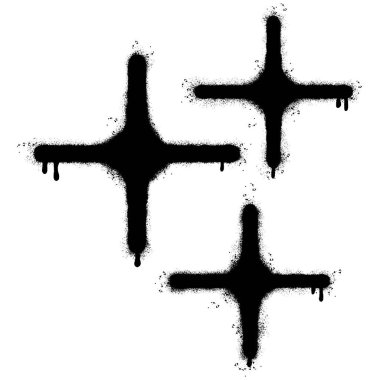 Sprey boyalı Graffiti yıldızları beyaz arkaplan ile izole edilmiş parlayan ikon. Grafiti beyaz üzerine siyah püskürtülmüş..