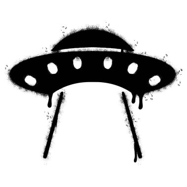 Sprey boyalı Grafiti UFO simgesi Beyaz arkaplan ile izole edilmiş.