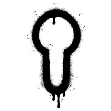 Sprey boyalı Graffiti Anahtar Deliği ana hatları simgesi beyaz arkaplan ile izole edilmiş. Grafiti anahtar deliği sembolü. Üzerinde siyah üzerine beyaz sprey var. Vektör illüstrasyonu.