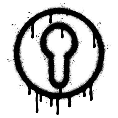 Sprey boyalı Graffiti Anahtar Deliği ana hatları simgesi beyaz arkaplan ile izole edilmiş. Grafiti anahtar deliği sembolü. Üzerinde siyah üzerine beyaz sprey var. Vektör illüstrasyonu.