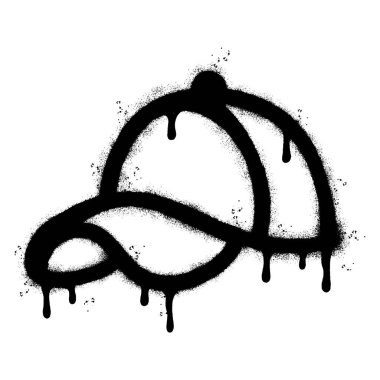 Sprey boyalı Grafiti şapka simgesi. Beyaz arka planda izole edilmiş. Grafiti şapka sembolü, üzerine siyah ve beyaz püskürtülmüş. Vektör illüstrasyonu.