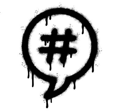 Sprey boyalı Grafiti etiket simgesi beyaz arkaplan ile izole edilmiş. Grafiti hash etiketi üzerinde siyah üzerine beyaz sprey. Vektör illüstrasyonu.