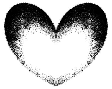 Sprey boyalı Grafiti kalp ikonu beyaz bir arkaplan ile izole edilmiş. Grafiti aşk ikonu. Beyazın üzerine siyah püskürtülmüş. Vektör illüstrasyonu.