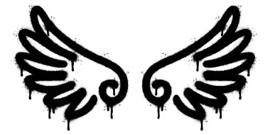 Sprey boyalı Grafiti kanatları beyaz bir arkaplan ile izole edilmiş. Grafiti kanatları. Beyazın üzerine siyah püskürtülmüş. Vektör illüstrasyonu