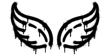 Sprey boyalı Grafiti kanatları beyaz bir arkaplan ile izole edilmiş. Grafiti kanatları. Beyazın üzerine siyah püskürtülmüş. Vektör illüstrasyonu