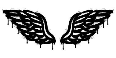 Sprey boyalı Grafiti kanatları beyaz bir arkaplan ile izole edilmiş. Grafiti kanatları. Beyazın üzerine siyah püskürtülmüş. Vektör illüstrasyonu