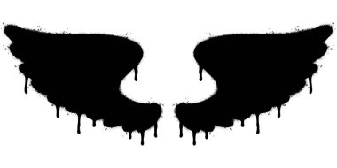 Sprey boyalı Grafiti kanatları beyaz bir arkaplan ile izole edilmiş. Grafiti kanatları. Beyazın üzerine siyah püskürtülmüş. Vektör illüstrasyonu