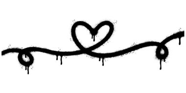 Sprey boyalı Grafiti Kalbi beyaz bir arka plan ile izole edilmiş tek bir çizgi çiziyor. Grafiti aşk ikonu. Beyazın üzerine siyah püskürtülmüş. Vektör illüstrasyonu.