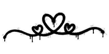 Sprey boyalı Grafiti Kalbi beyaz bir arka plan ile izole edilmiş tek bir çizgi çiziyor. Grafiti aşk ikonu. Beyazın üzerine siyah püskürtülmüş. Vektör illüstrasyonu.