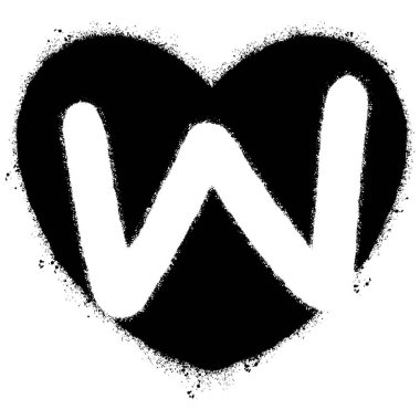 Sprey boyalı Graffiti yazı tipi W kalbi beyaz bir arkaplan ile izole.