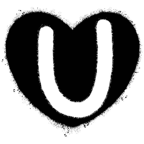 Spray Painted Graffiti font U  inside heart isolated with a white background.