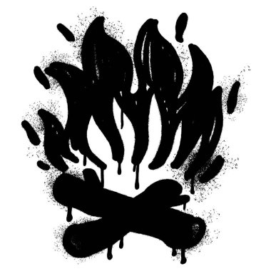 Sprey boyalı Grafiti kamp ateşi ikonu beyaz bir arka plan ile izole edilmiş. Grafiti ateş ikonu, beyaz üzerine siyah püskürtme ile..