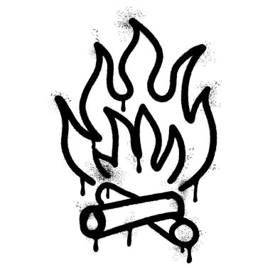 Sprey boyalı Grafiti kamp ateşi ikonu beyaz bir arka plan ile izole edilmiş. Grafiti ateş ikonu, beyaz üzerine siyah püskürtme ile..