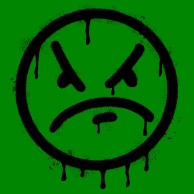 Sprey boyalı Grafiti kızgın yüz ifadeleri beyaz arka planda izole edilmiş. vektör illüstrasyonu.