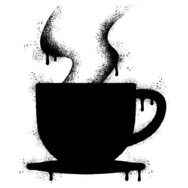Sprey boyalı Grafiti Kahve fincanı ikonu Word beyaz bir arka planla izole edilmiş. Grafiti Kahve ikonu, beyaz üzerine siyah sprey sıkılmış..