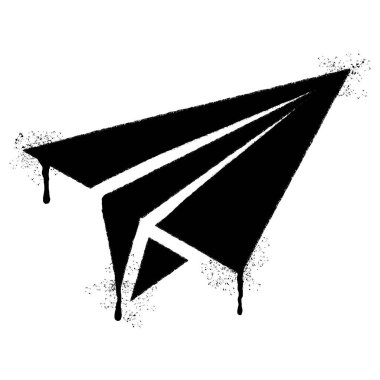 Sprey boyalı Grafiti kağıt uçak beyaz bir arka plan ile izole edilmiş. Grafiti kağıdından uçak ikonu üzerine siyah ve beyaz sprey..