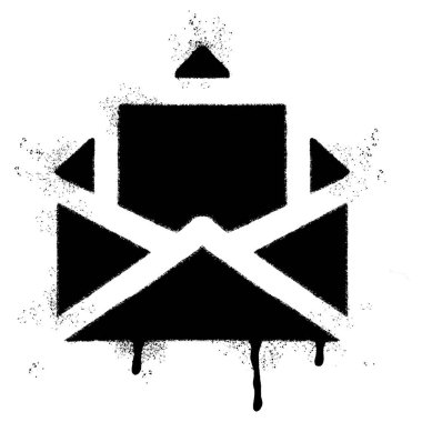 Sprey boyalı Grafiti posta simgesi, beyaz arkaplan ile izole edilmiş. Grafiti zarfında beyazın üzerine siyah sprey sıkılmış..